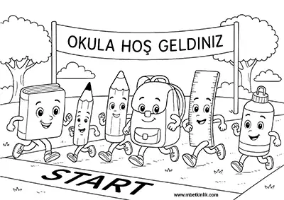 “Okula Hoş Geldiniz” Yarışına Katılan Kırtasiye Karakterleri Boyama Sayfası