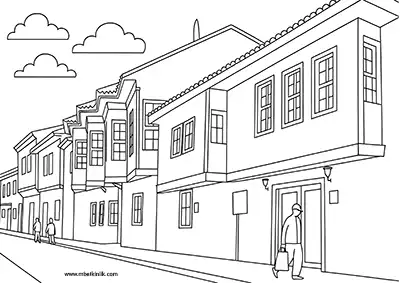Tarihi Uşak Evleri Boyama Sayfası