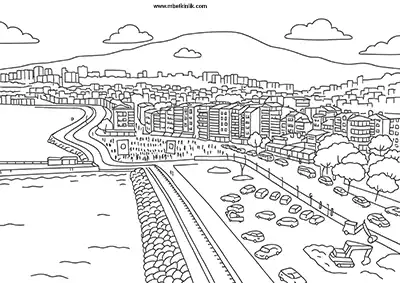 Bursa Gemlik Sahil Manzarası Boyama Sayfası