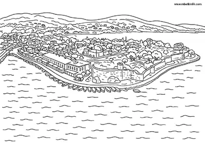 İzmir Foça Kalesi ve Sahil Manzarası Boyama Sayfası