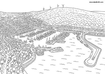 İzmir Çeşme Marina Manzarası Boyama Sayfası