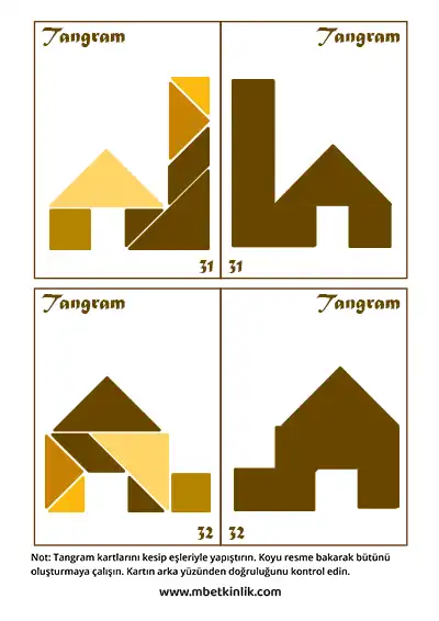 Tangram Kartları – Ev ve Kulübe Şekilleri (31-32)