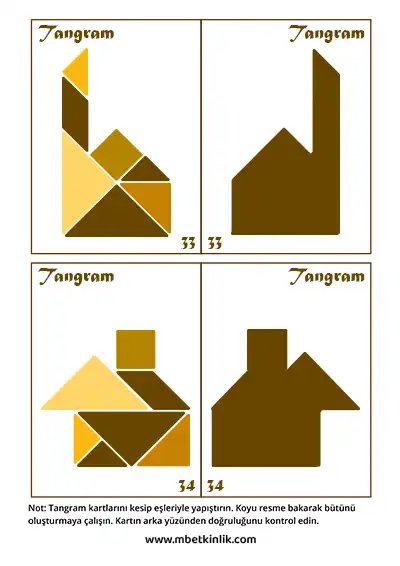 Tangram Kartları – Kuleli ve Bacalı Ev Şekilleri (33-34)