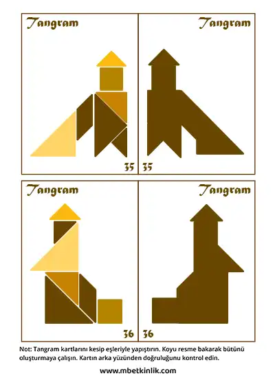 Tangram Kartları – Kuleli ve Yüksek Çatılı Yapı Şekilleri (35-36)