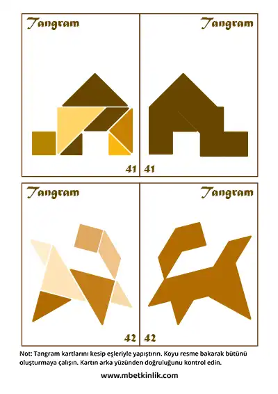 Tangram Kartları – Ev ve Dört Ayaklı Soyut Hayvan Figürü (41-42)
