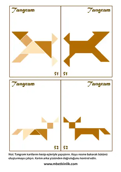 Tangram Kartları – Dört Ayaklı Hayvan Figürleri (51-52)