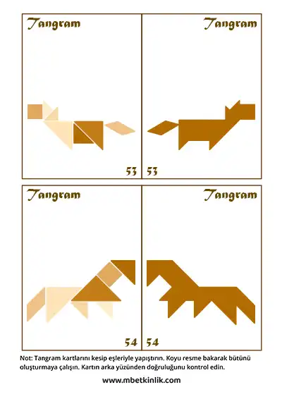 Tangram Kartları – Farklı Pozlarda Hayvan Figürleri (53-54)