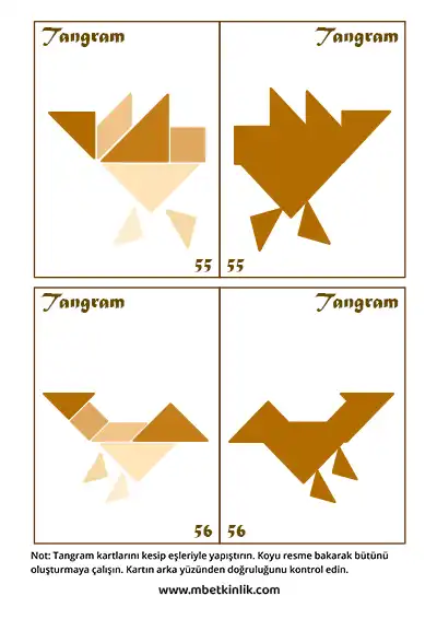 Tangram Kartları – Farklı Pozlarda Kuş Figürleri (55-56)