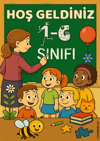 1-G Sınıfı Kapı Posteri – Öğretmenli, Çocuklu, Arılı Hoş Geldiniz (Model 3)