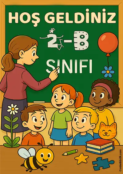 2-B Sınıfı Kapı Posteri – Öğretmenli, Çocuklu, Arılı Hoş Geldiniz (Model 3)