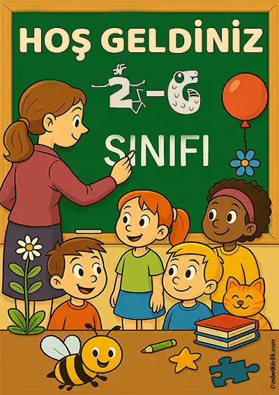 2-G Sınıfı Kapı Posteri – Öğretmenli, Çocuklu, Arılı Hoş Geldiniz (Model 3)