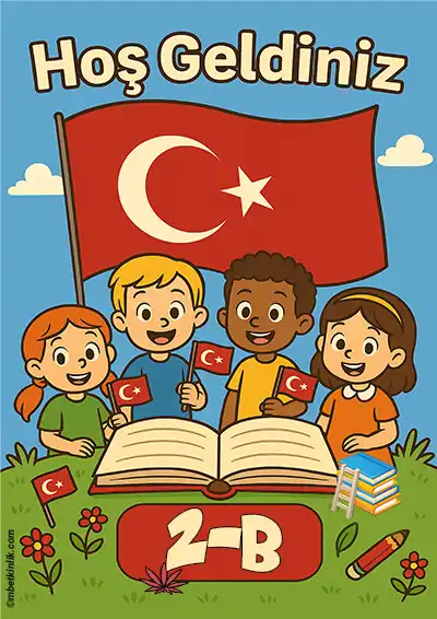 2-B Sınıfı Kapı Posteri – Bayraklı Hoş Geldiniz (Model 6)