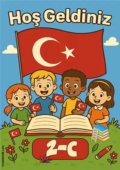 2-C Sınıfı Kapı Posteri – Bayraklı Hoş Geldiniz (Model 6)