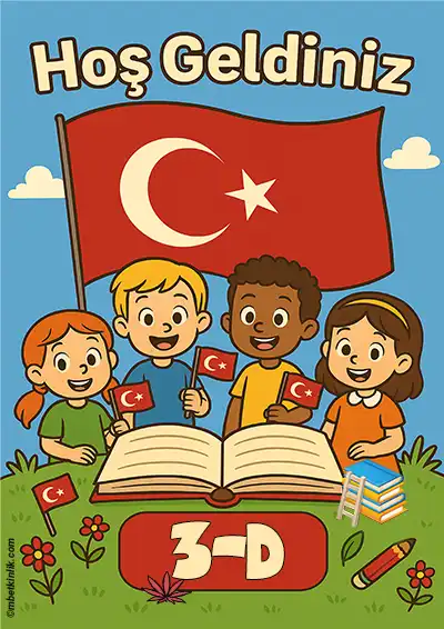 3-D Sınıfı Kapı Posteri – Bayraklı Hoş Geldiniz (Model 6)