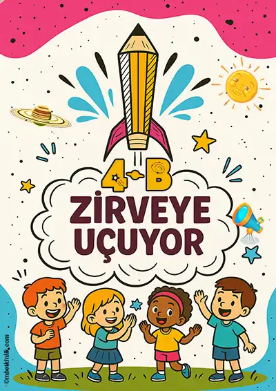 4-B Sınıfı Kapı Posteri – Uzay Temalı - Zirveye Uçuyor (Model 7)
