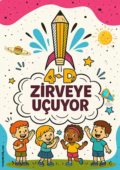4-D Sınıfı Kapı Posteri – Uzay Temalı - Zirveye Uçuyor (Model 7)