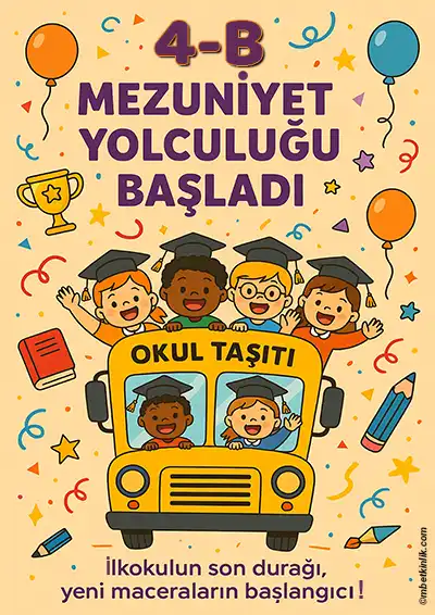 4-B Sınıfı Kapı Posteri – Mezuniyet Yolculuğu Başladı (Model 8)