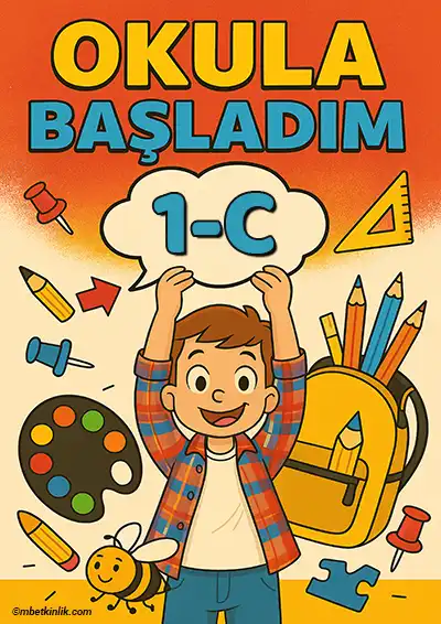 1-C Sınıfı Kapı Posteri – Okula Başladım (Model 10)