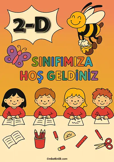 2-D Sınıfı Kapı Posteri – Arılı ve Kelebekli Karşılama (Model 13)