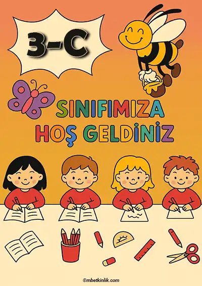 3-C Sınıfı Kapı Posteri – Arılı ve Kelebekli Karşılama (Model 13)