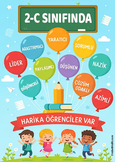 2-C Sınıfı Kapı Posteri – Harika Öğrenciler (Model 15)