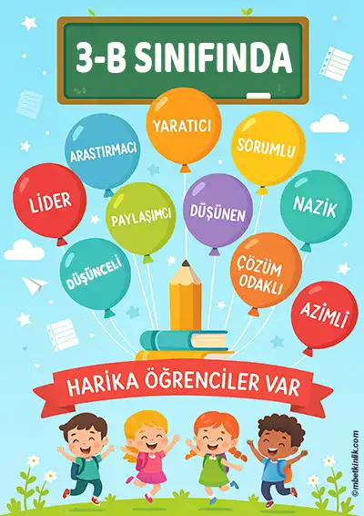 3-B Sınıfı Kapı Posteri – Harika Öğrenciler (Model 15)