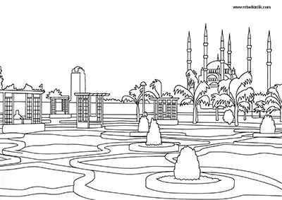 Adana Merkez Park ve Sabancı Merkez Camii Boyama Sayfası