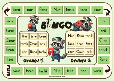 1. Sınıf R Sesi Okuma Etkinliği - Bingo Oyunu