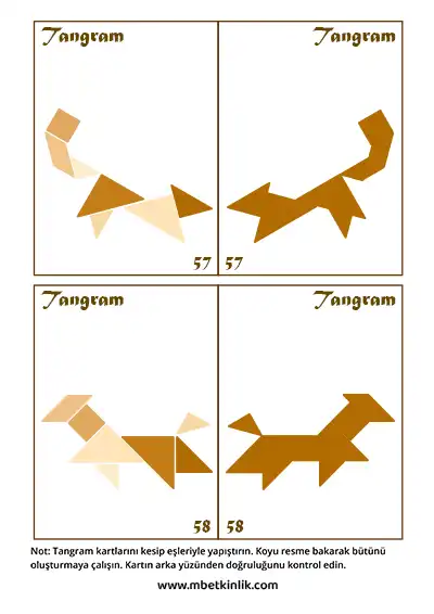 Tangram Kartları – Farklı Duruşlarda Hayvan Figürleri (57-58)