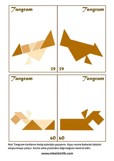 Tangram Kartları – Farklı Duruşlarda Hayvan Figürleri (59-60)