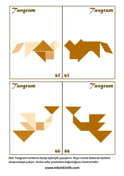 Tangram Kartları – Uzanmış ve Kuyruklu Hayvan Figürleri (65-66)
