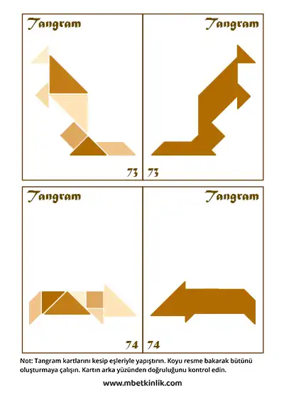 Tangram Kartları – Kanguru ve Köpek Figürleri (73-74)