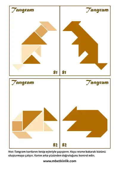 Tangram Kartları – Tilki ve Ayı Figürleri (81-82)