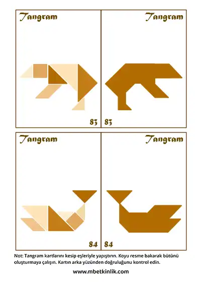 Tangram Kartları – Yürüyen Ayı ve Oturan Ördek Figürleri (83-84)