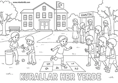 1. Sınıf Hayat Bilgisi - Kurallar Her Yerde Boyama Sayfaları