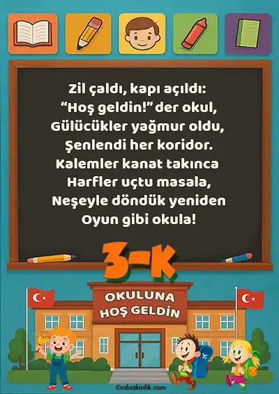 3-K Sınıfı Kapı Posteri – Okuluna Hoş Geldin (Model 23)