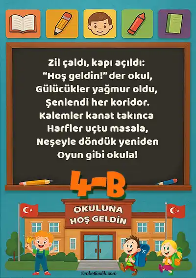 4-B Sınıfı Kapı Posteri – Okuluna Hoş Geldin (Model 23)