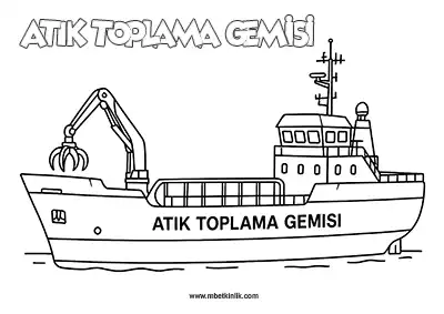 Deniz Yolu Taşıtı: Atık Toplama Gemisi Boyama Sayfası