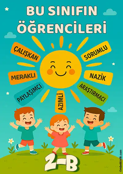 2-B Sınıfı Kapı Posteri – Güneş Gibi Parlayan Öğrenciler (Model 25)