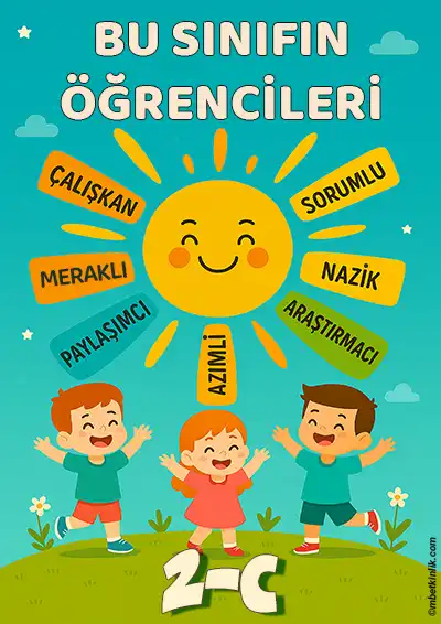 2-C Sınıfı Kapı Posteri – Güneş Gibi Parlayan Öğrenciler (Model 25)
