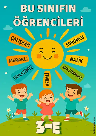 3-E Sınıfı Kapı Posteri – Güneş Gibi Parlayan Öğrenciler (Model 25)