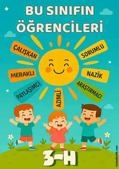 3-H Sınıfı Kapı Posteri – Güneş Gibi Parlayan Öğrenciler (Model 25)
