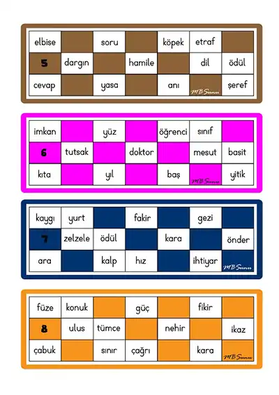 Eş Anlamlı Sözcükler Tombala Oyunu – PDF
