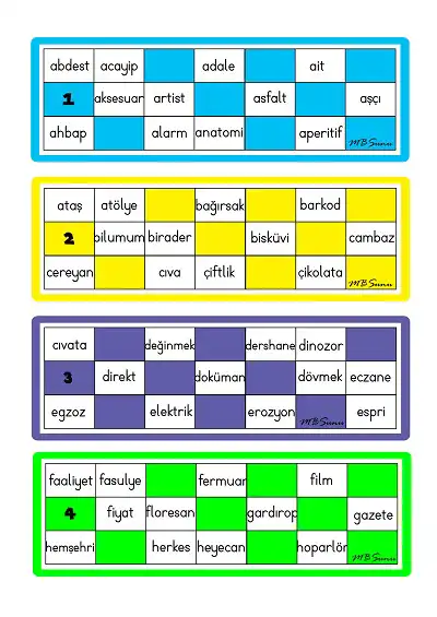 Yazım Yanlışı Yapılabilen Sözcüklerle Tombala Oyunu – PDF