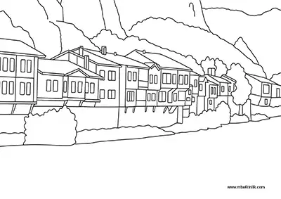 Amasya Yalıboyu Evleri Boyama Sayfası