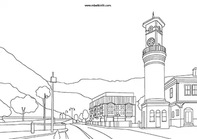 Amasya Saat Kulesi Boyama Sayfası