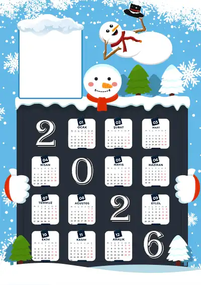 2026 Çerçeveli Kardan Adamlı Takvim