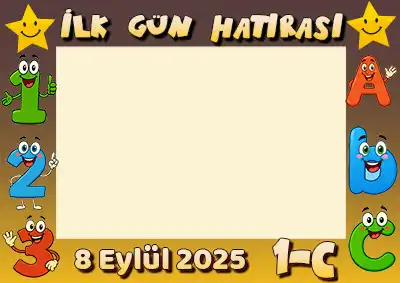 1-C Sınıfı İlk Gün Hatırası Posteri – Sevimli Harfli, Sayılı (Model 27)
