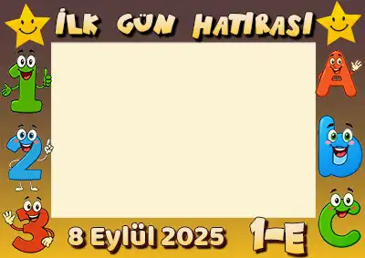 1-E Sınıfı İlk Gün Hatırası Posteri – Sevimli Harfli, Sayılı (Model 27)
