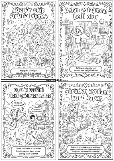 100 Adet Boyamalı Atasözü Kartları